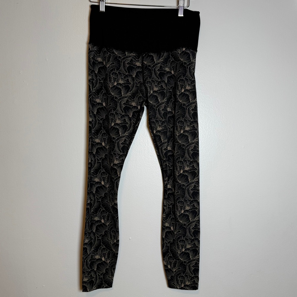Varley Leggings Womens M Black Gold Floral Peony High Rise Activewear Workout